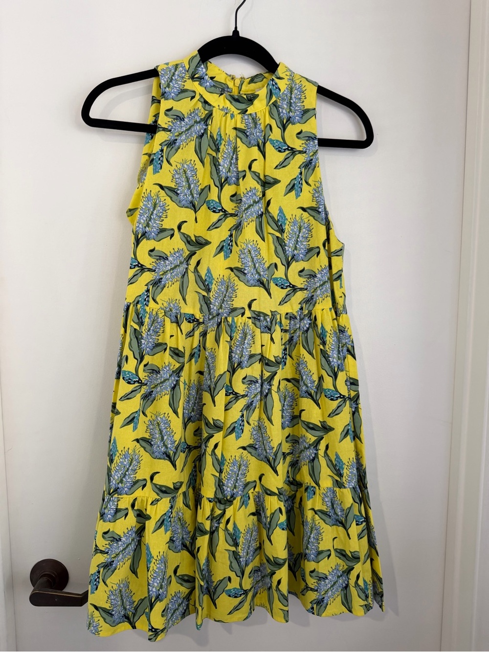 TCEC Yellow Floral Halter Dress with Blue-Green Print